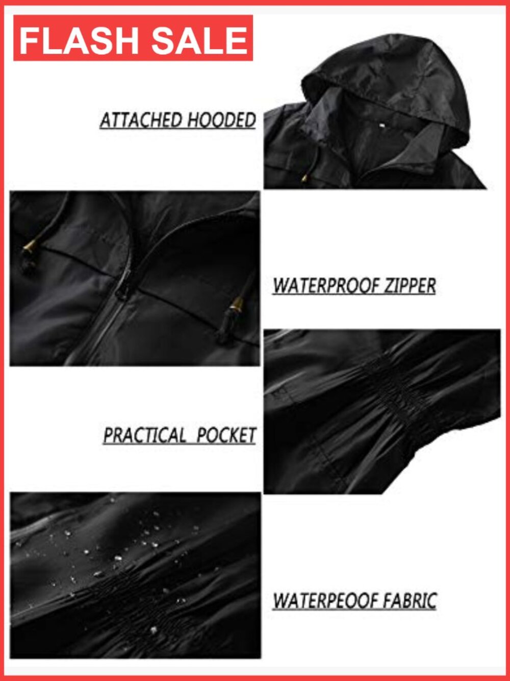 Waterproof Lightweight Rain Jacket Hooded Active Outdoor Anorak - Picture 6 of 7